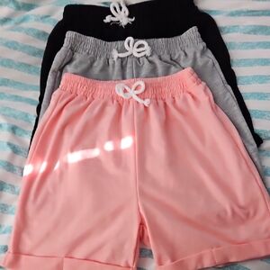 Girl's Casual Shorts 3 Pairs- Coral, Gray, Black